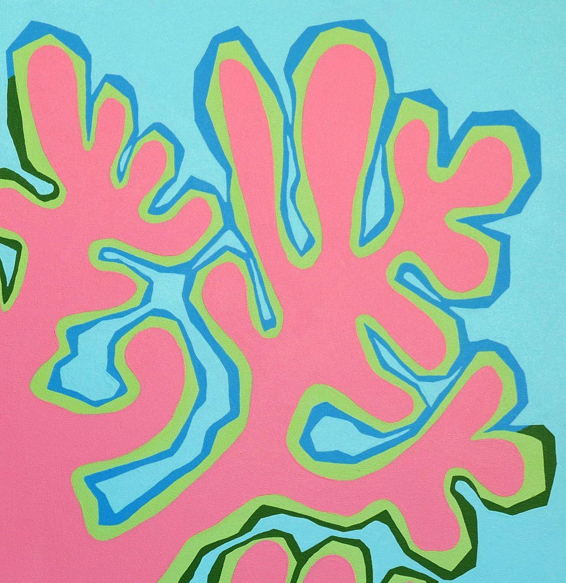 Coral in Aqua and Coral, Painting, Acrylic on Canvas For Sale 1