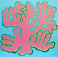 Koralle in Aqua und Koralle, Gemälde, Acryl auf Leinwand