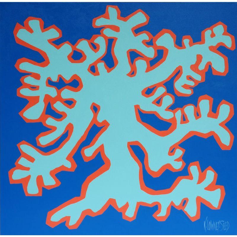 Karin Lowney-Seed Abstract Painting - Coral in Blue and Aqua, Painting, Acrylic on Canvas