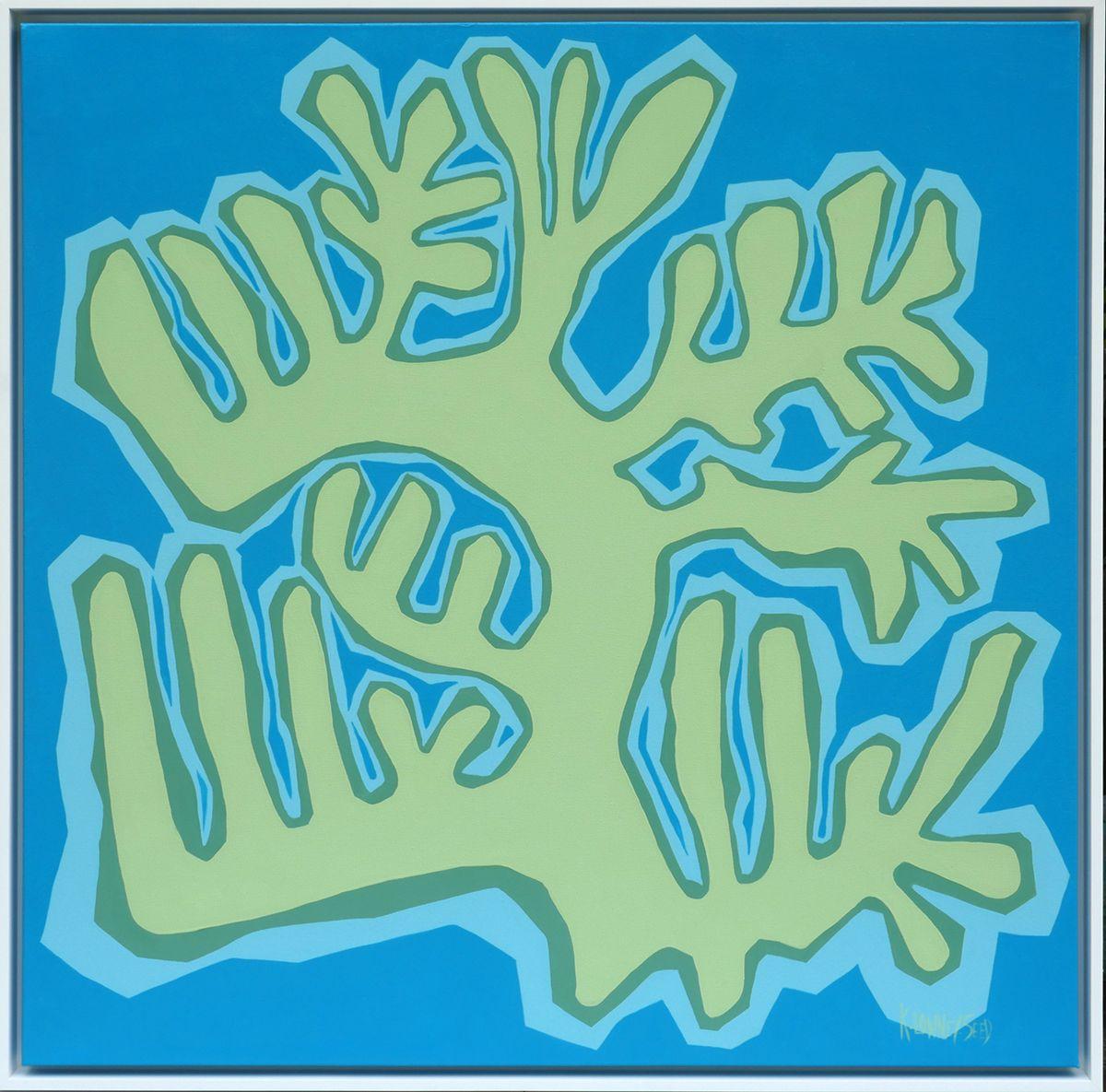 Coral in Blue and Green, Painting, Acrylic on Canvas For Sale 3