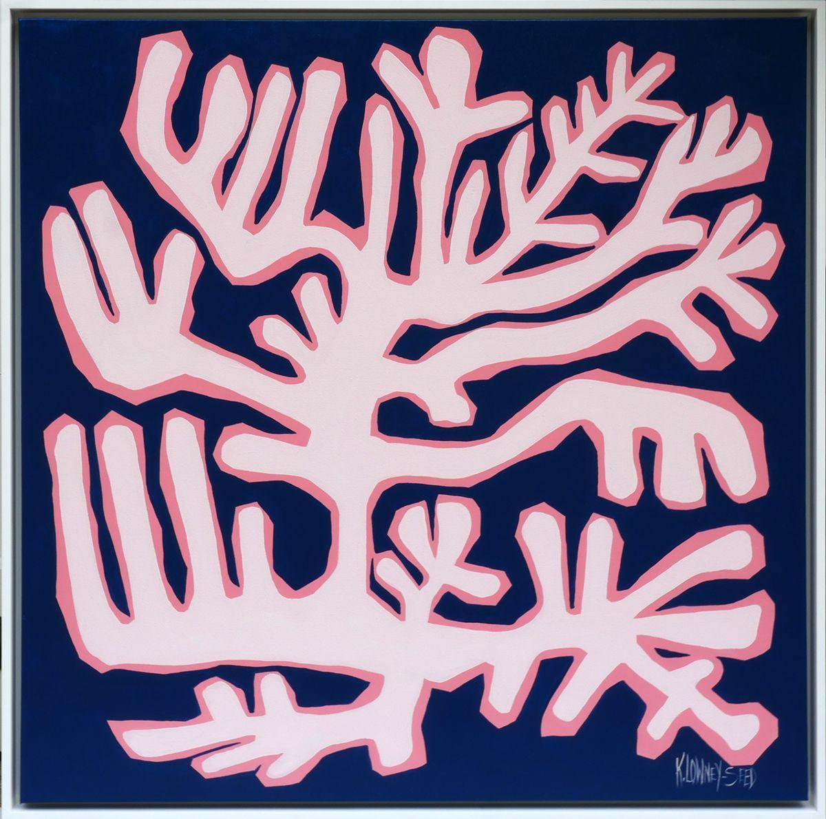 Coral in Navy and Pink, Painting, Acrylic on Canvas For Sale 3