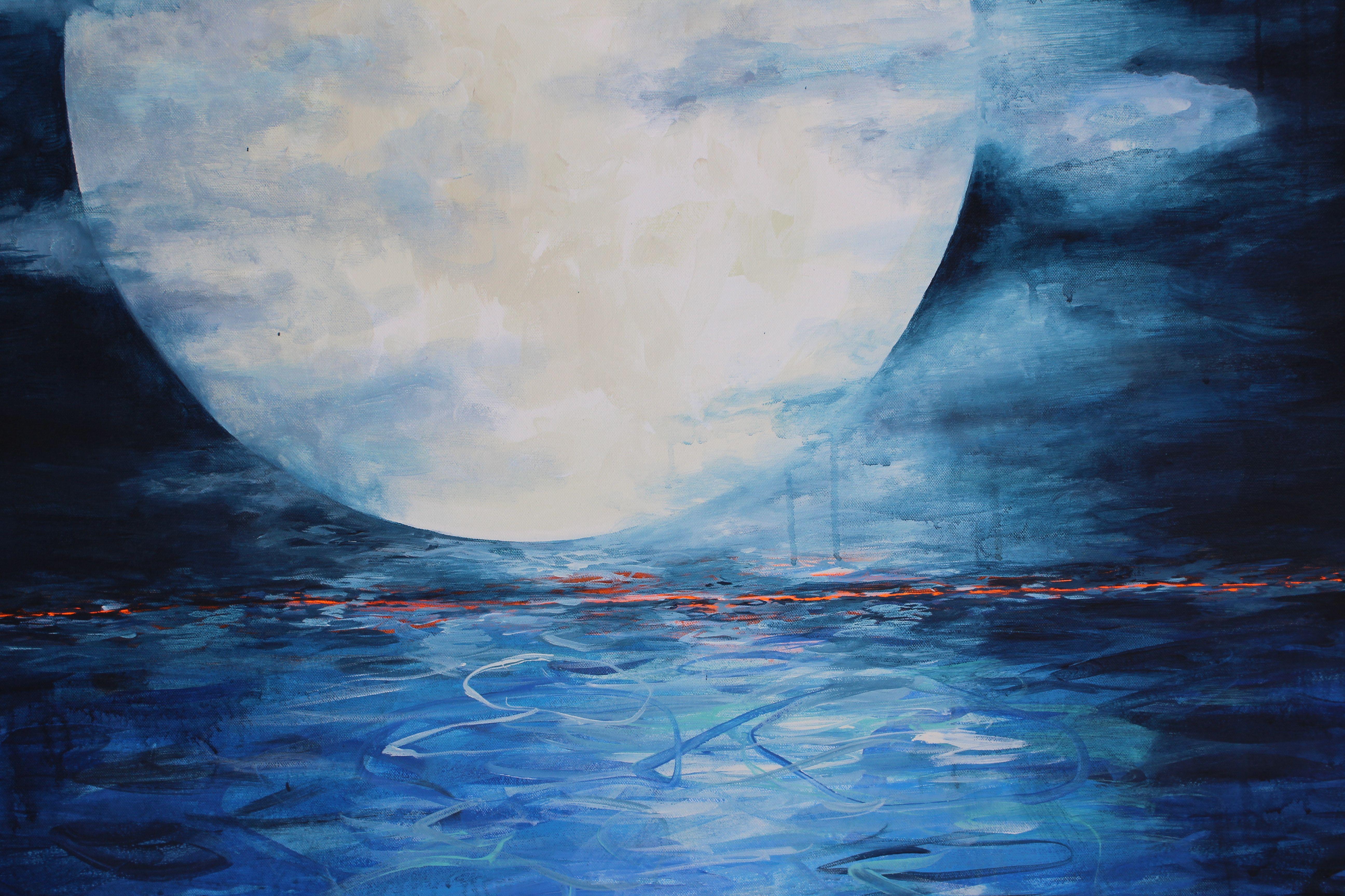 Night Moon - Is from a series of Moons that I was working on with my water series. I'm in awe of a full moon over the ocean and the serene effect it has on one's being. These are very soothing and comforting paintings to me and take me back to that