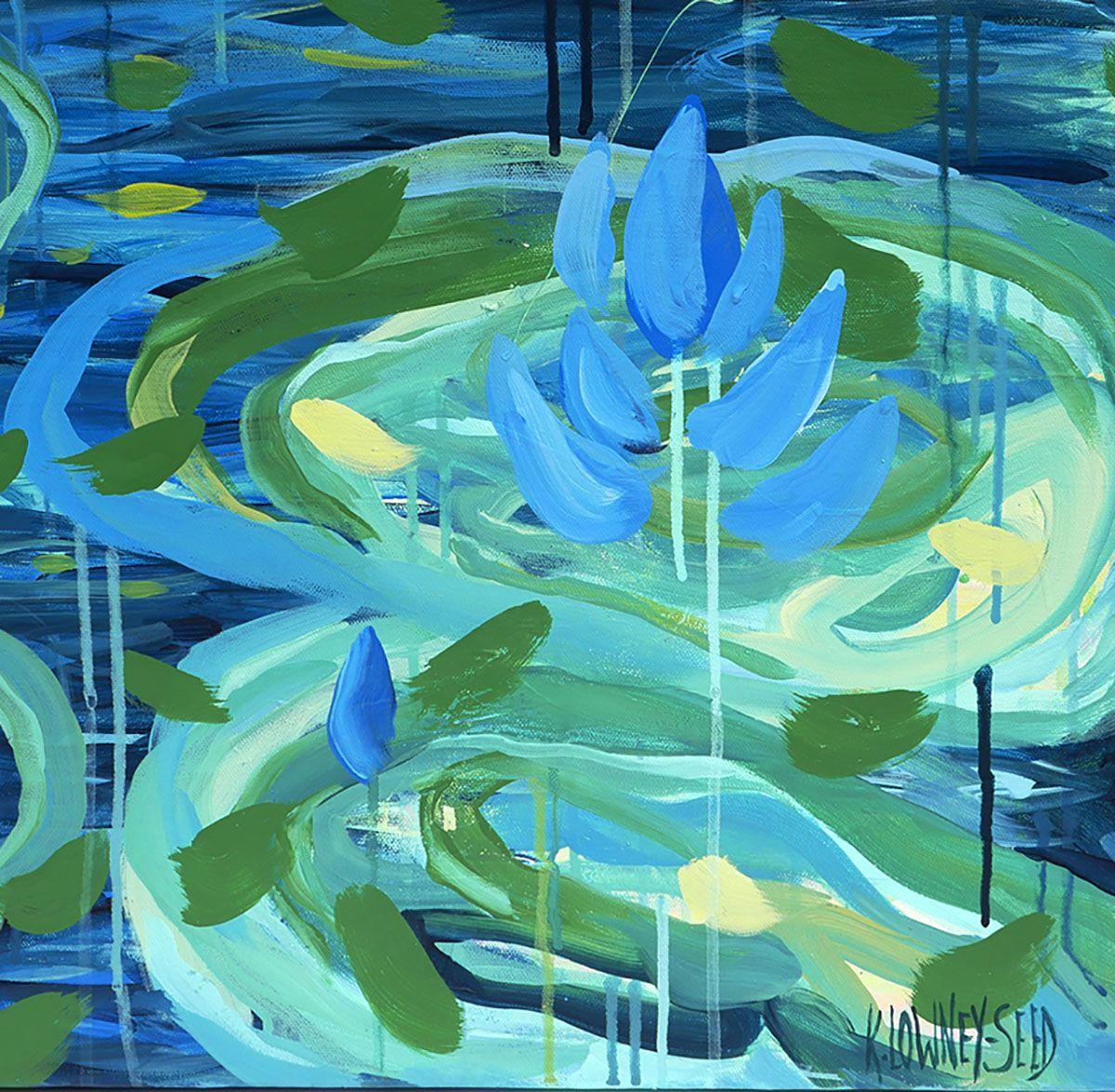 abstract lilies at night :: Painting :: Abstract :: This piece comes with an official certificate of authenticity signed by the artist :: Ready to Hang: Yes :: Signed: Yes :: Signature Location: lower right corner  :: Canvas :: Diagonal :: Original