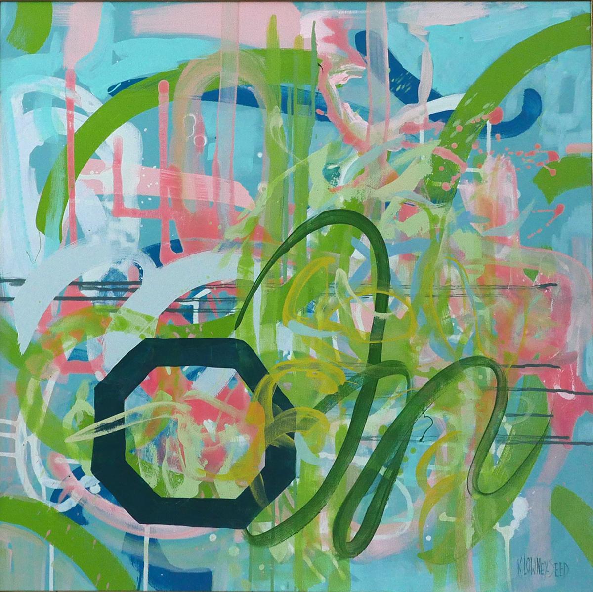 Karin Lowney-Seed Abstract Painting – Schlittschuhlaufen im Central Park, Gemälde, Acryl auf Leinwand