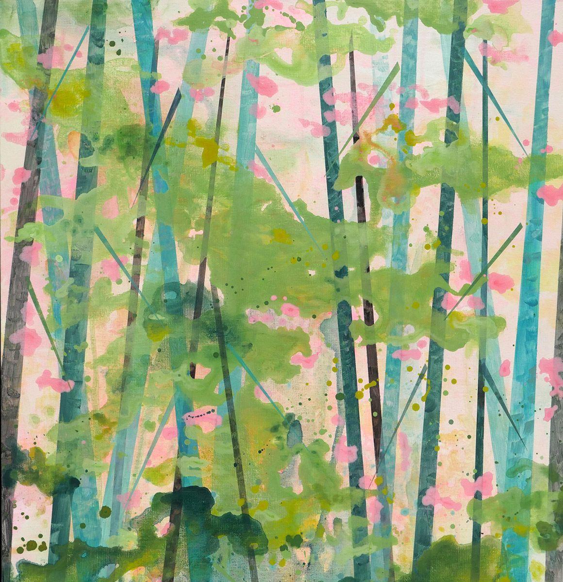Springing in The Forest, Painting, Acrylic on Canvas - Gray Abstract Painting by Karin Lowney-Seed