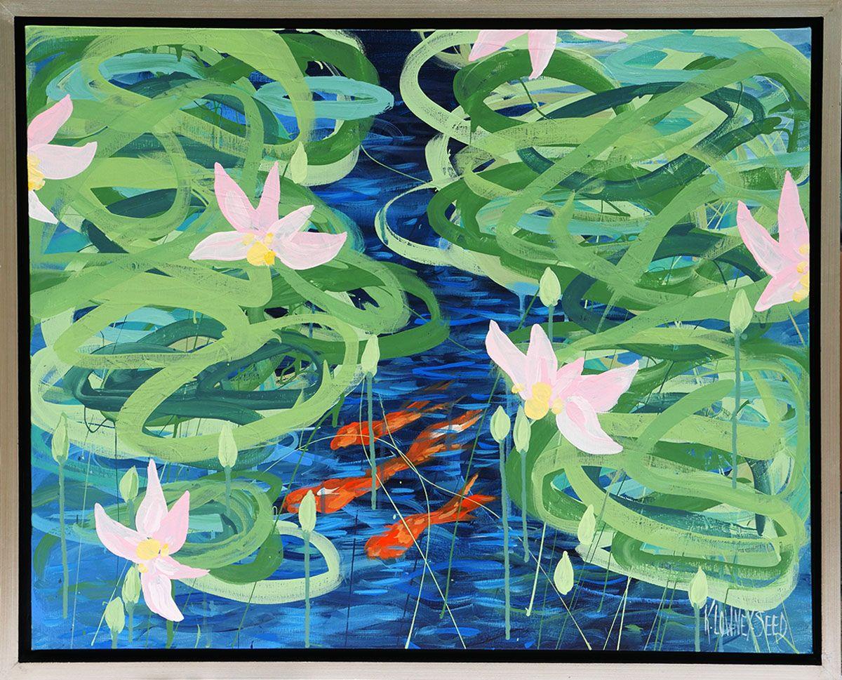 Lirios y Peces :: Pintura :: Abstracta :: Esta obra viene con un certificado oficial de autenticidad firmado por el artista :: Lista para colgar: Sí :: Firmada: Sí :: Ubicación de la firma: abajo a la derecha  :: Lienzo :: Paisaje :: Original ::