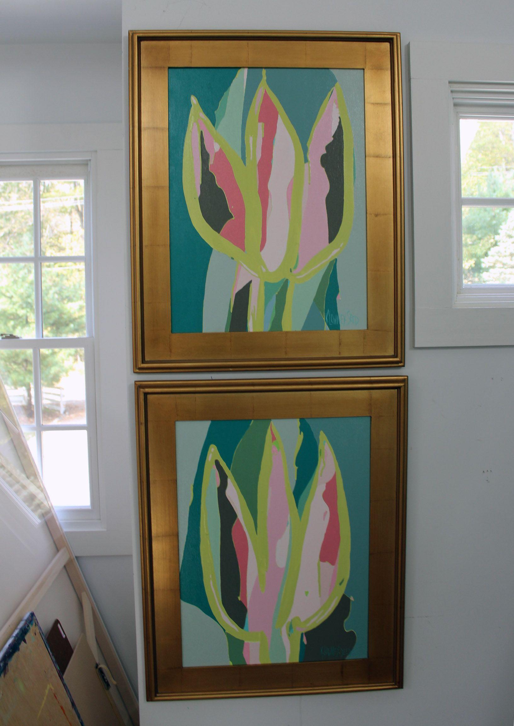 Tulip Mania #12 Pink and Teal, Painting, Acrylic on Canvas For Sale 2