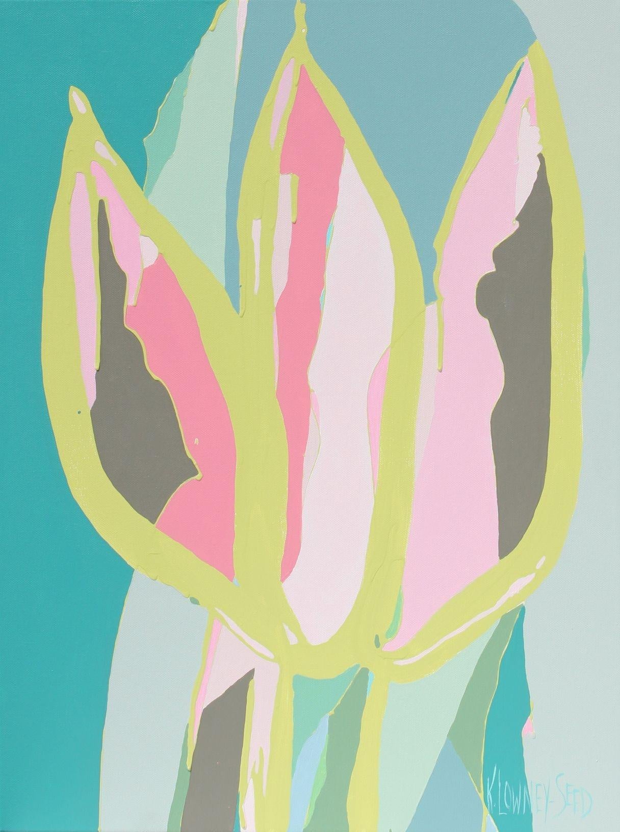 Karin Lowney-Seed Abstract Painting - Tulip Mania #12 Pink and Teal, Painting, Acrylic on Canvas