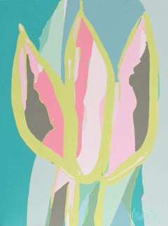 Tulip Mania #12 Rosa und Teal, Gemälde, Acryl auf Leinwand