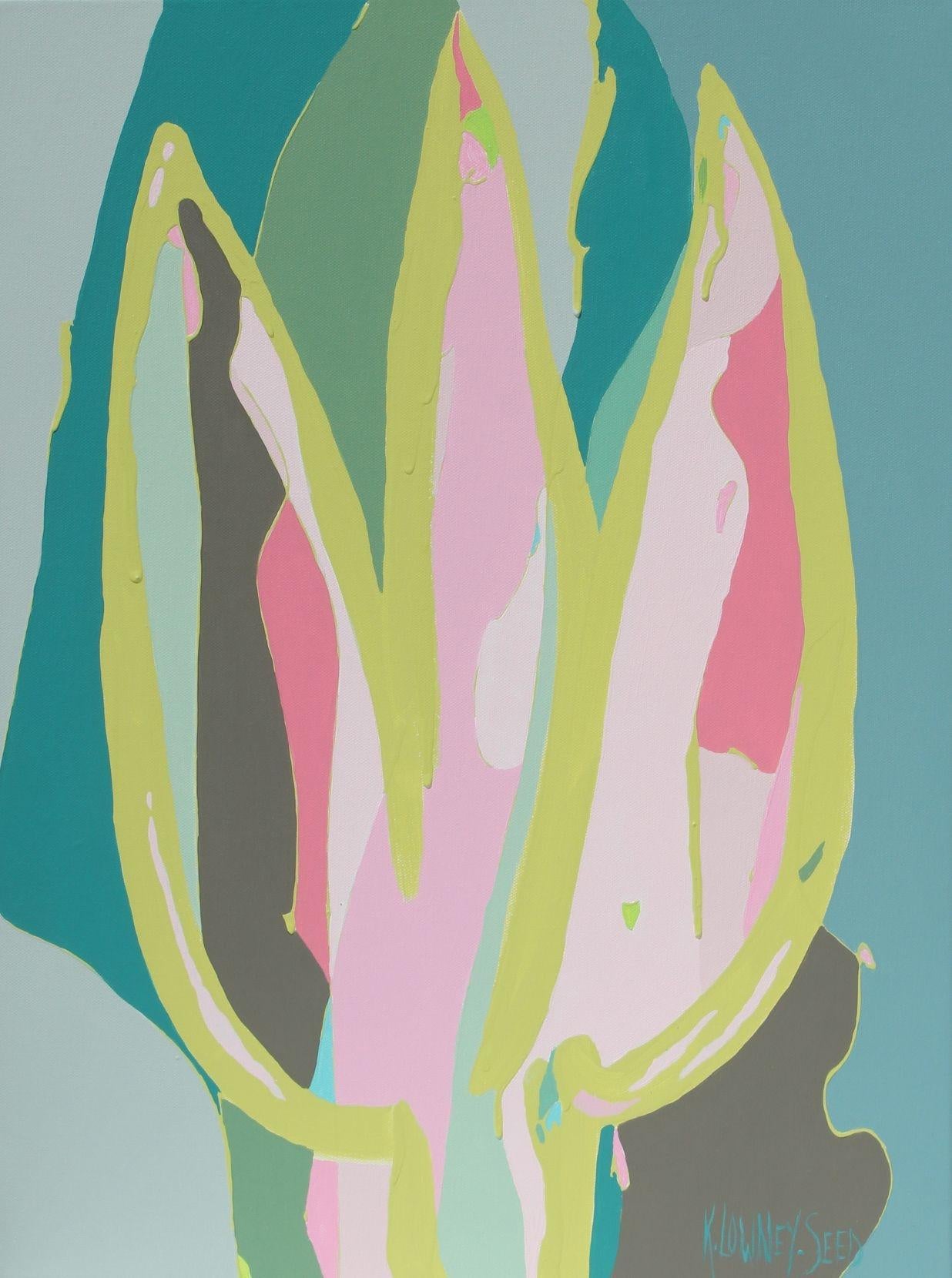 Karin Lowney-Seed Abstract Painting - Tulip Mania #13 Pink and Teal, Painting, Acrylic on Canvas