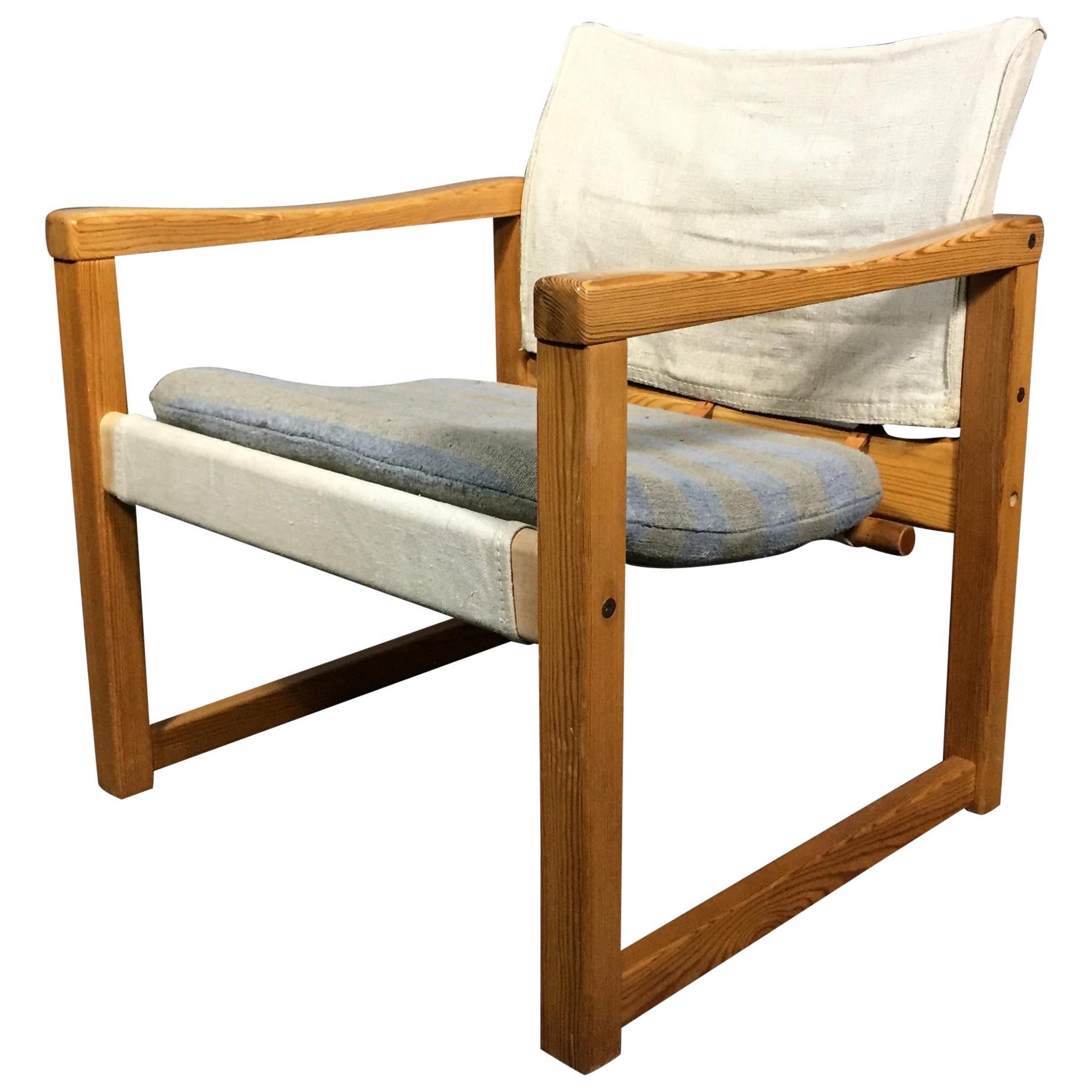Karin Mobring "Diana" Safari Chair, Pine and Canvas, Sweden, 1970s For Sale