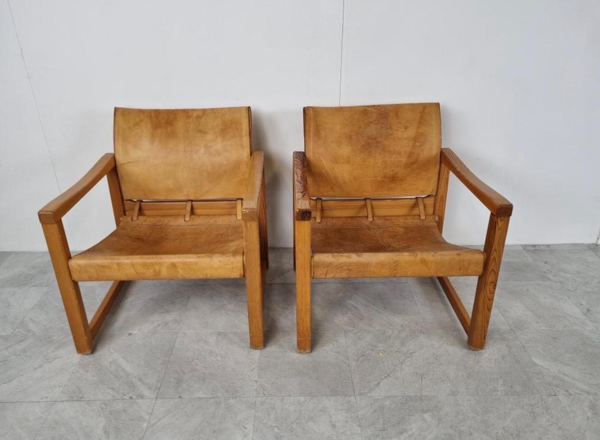 Swedish Karin Mobring Diana Safari Leather Lounge Chairs Pair, 1970s