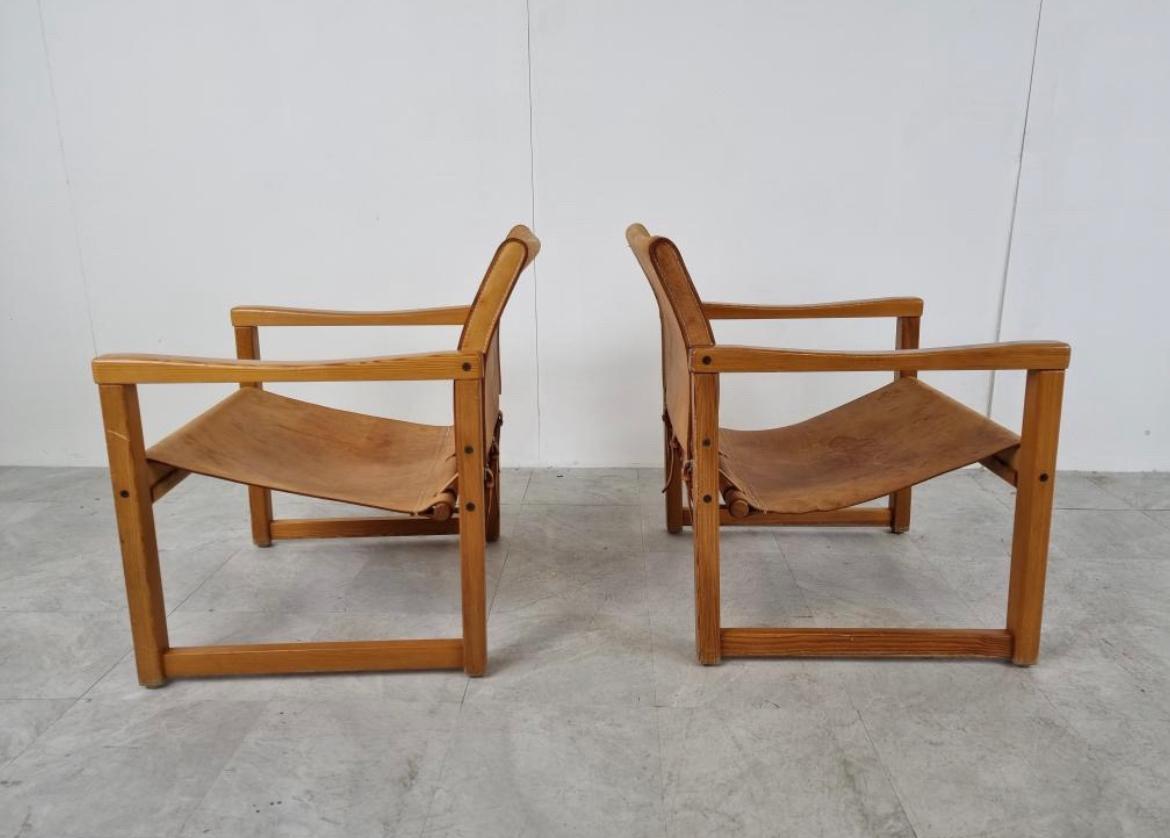 Karin Mobring Diana Safari Leather Lounge Chairs Pair, 1970s In Good Condition In San Angelo, TX