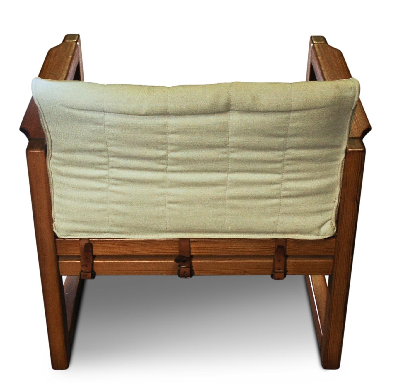 Karin Mobring fauteuil Safari emblématique en pin avec assise en toile et sangles en cuir en vente 3