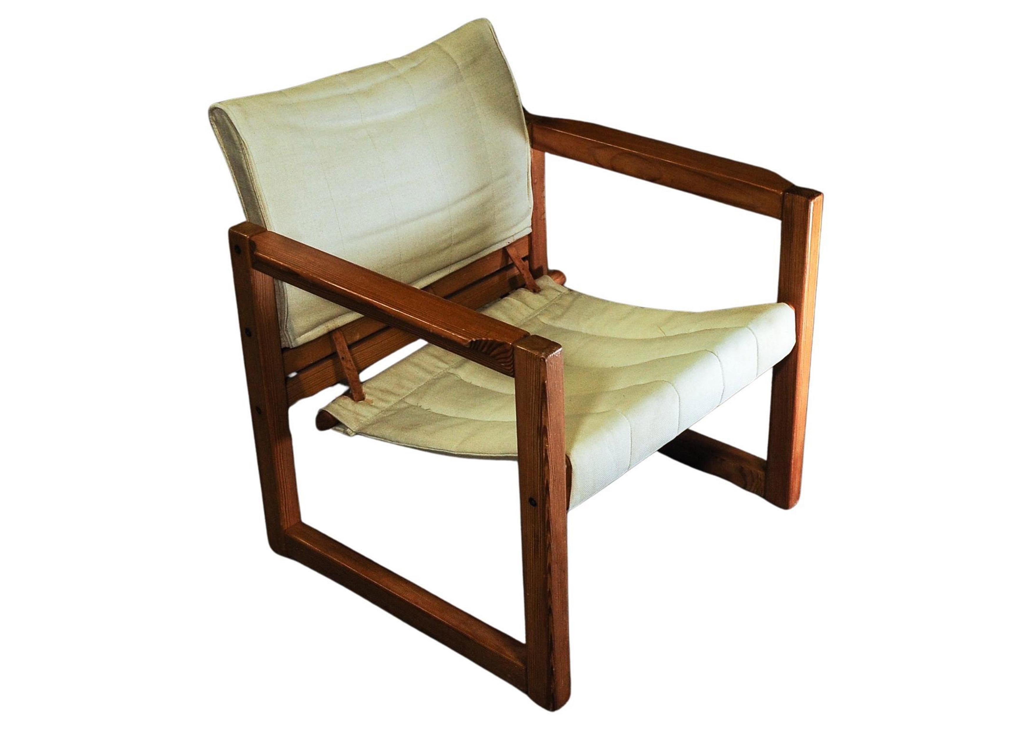 Karin Mobring fauteuil Safari emblématique en pin avec assise en toile et sangles en cuir Bon état - En vente à Reading, Berkshire