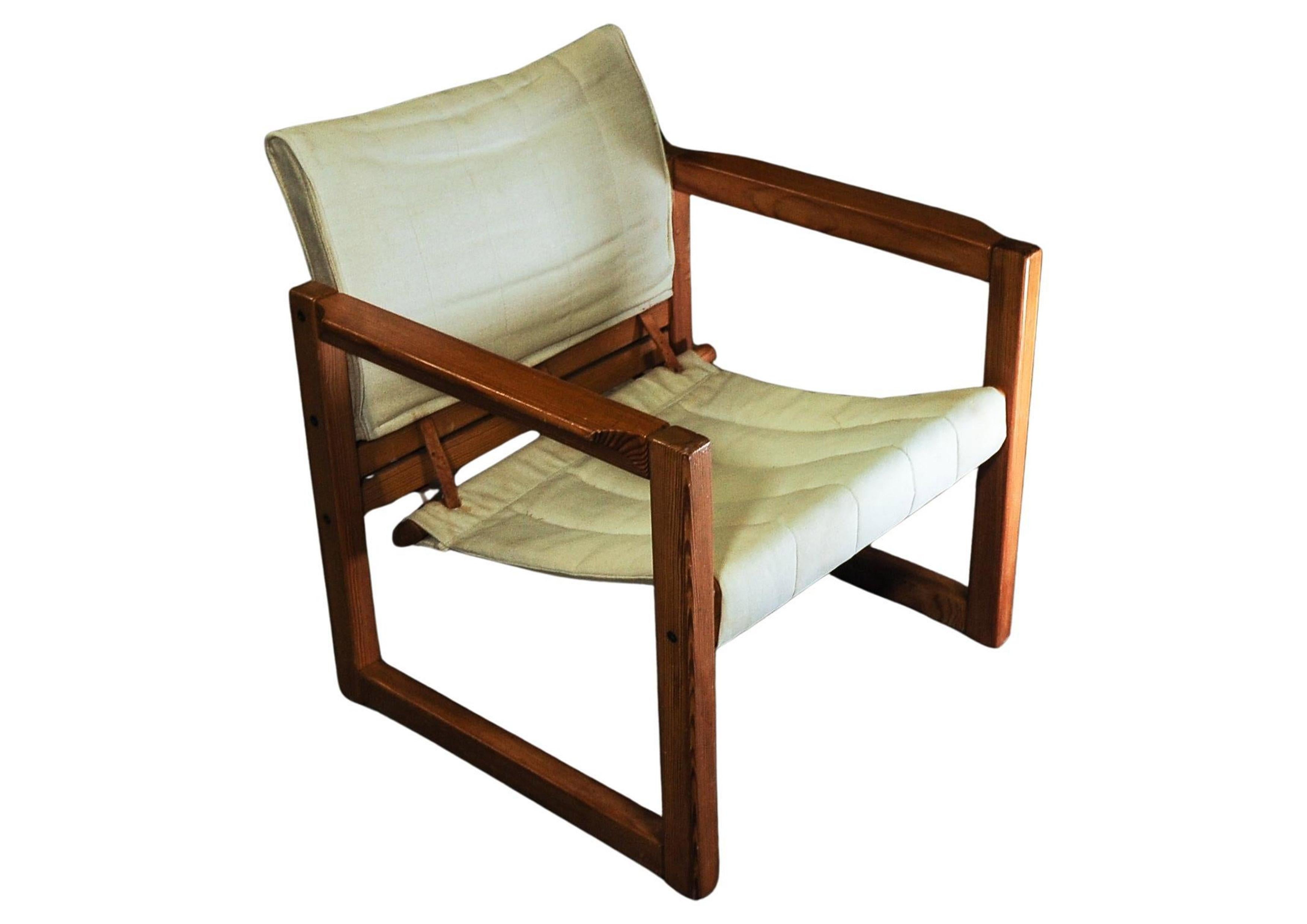 Karin Mobring fauteuil Safari emblématique en pin avec assise en toile et sangles en cuir en vente 1