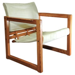 Karin Mobring Poltrona Safari Iconica in pino con seduta in tela e cinghie in pelle