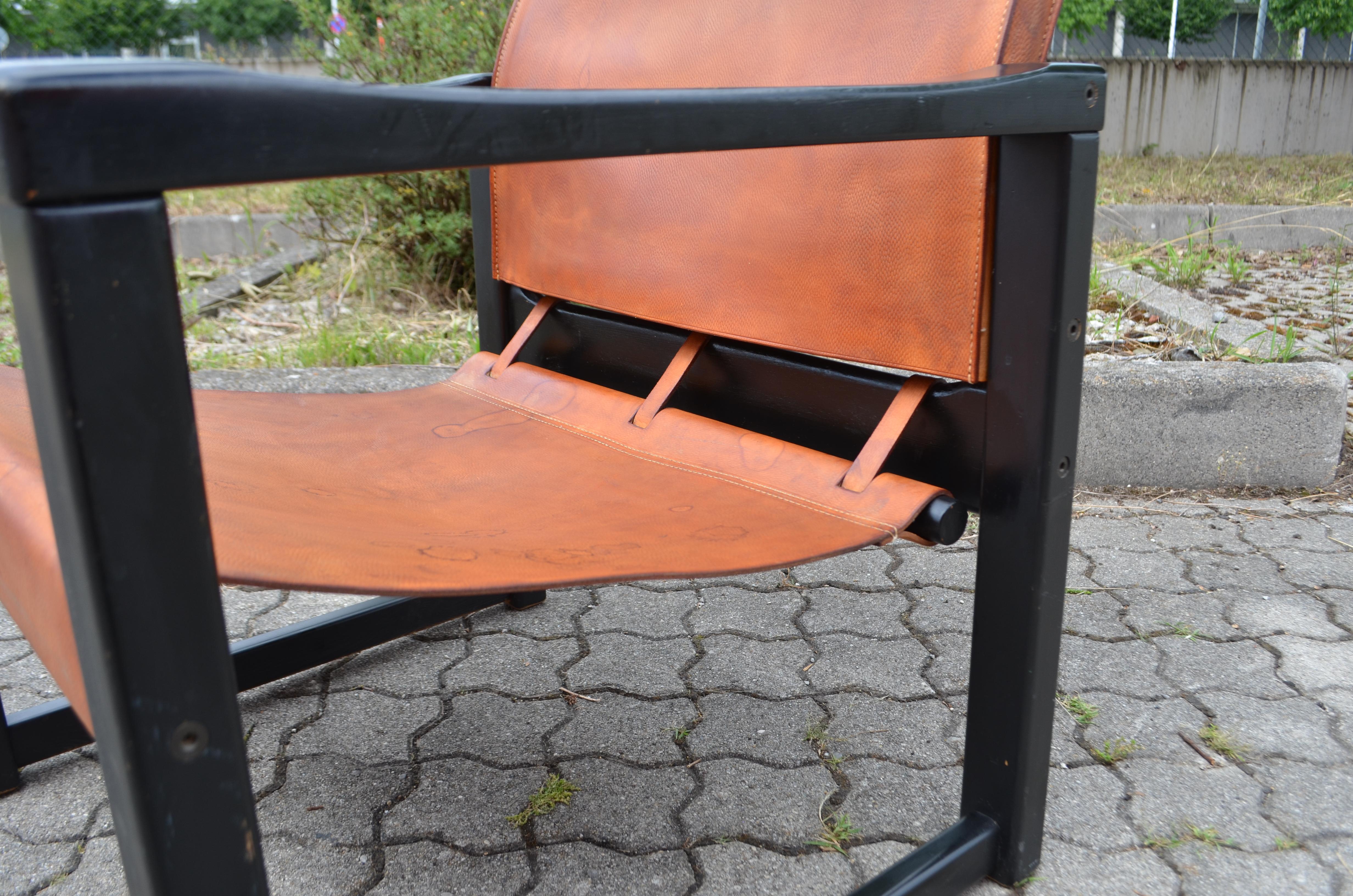 Karin Mobring Model Diana Cognac Sling Lounge Chair Vintage Ikea Black Frame For Sale 7