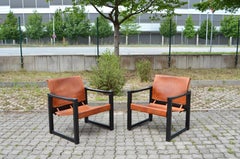 Karin Mobring Model Diana Cognac Sling Lounge Chair Vintage Ikea Black Frame