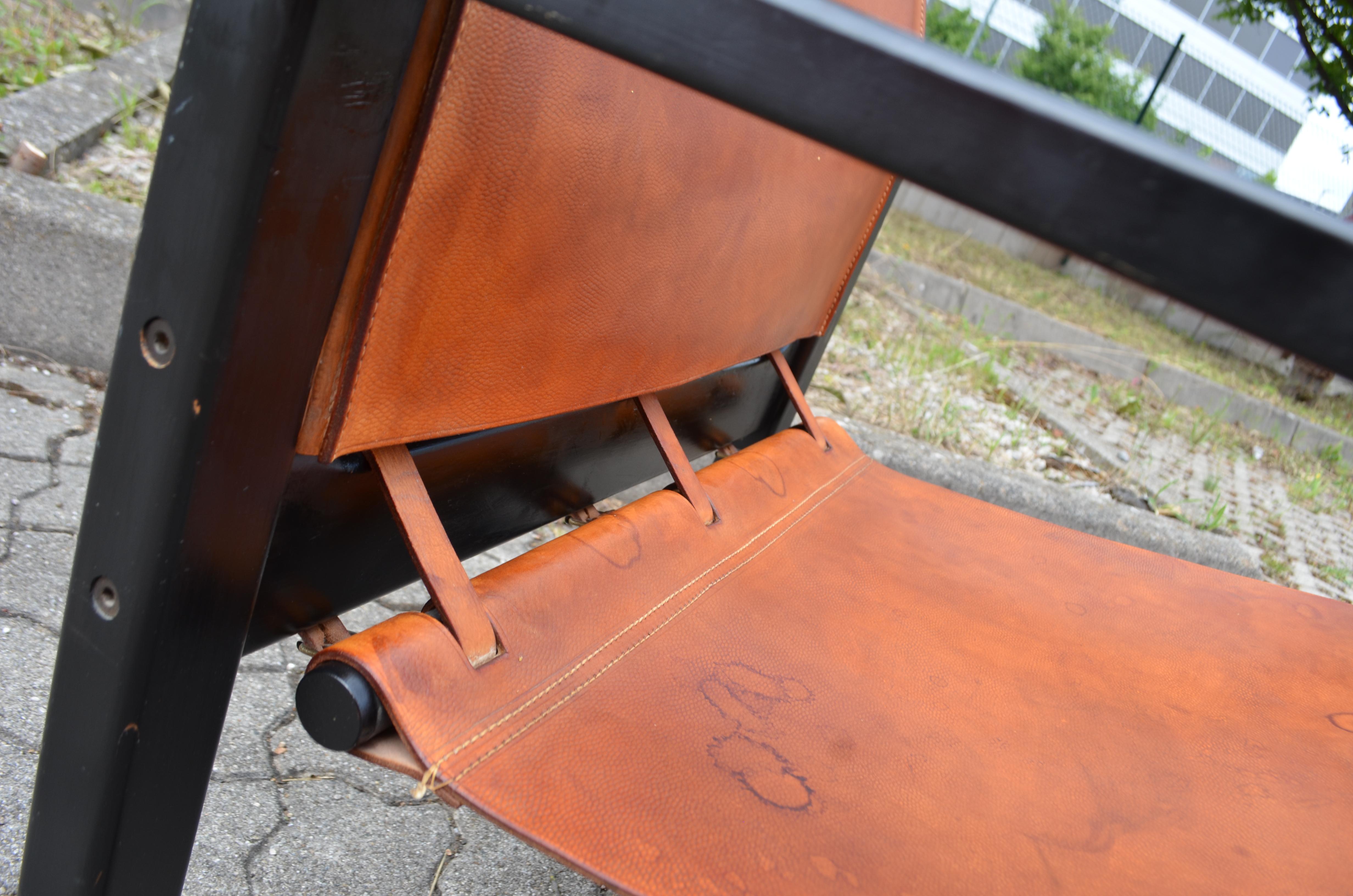 Karin Mobring Model Diana Cognac Sling Lounge Chair Vintage Ikea Black Frame In Good Condition For Sale In Munich, Bavaria