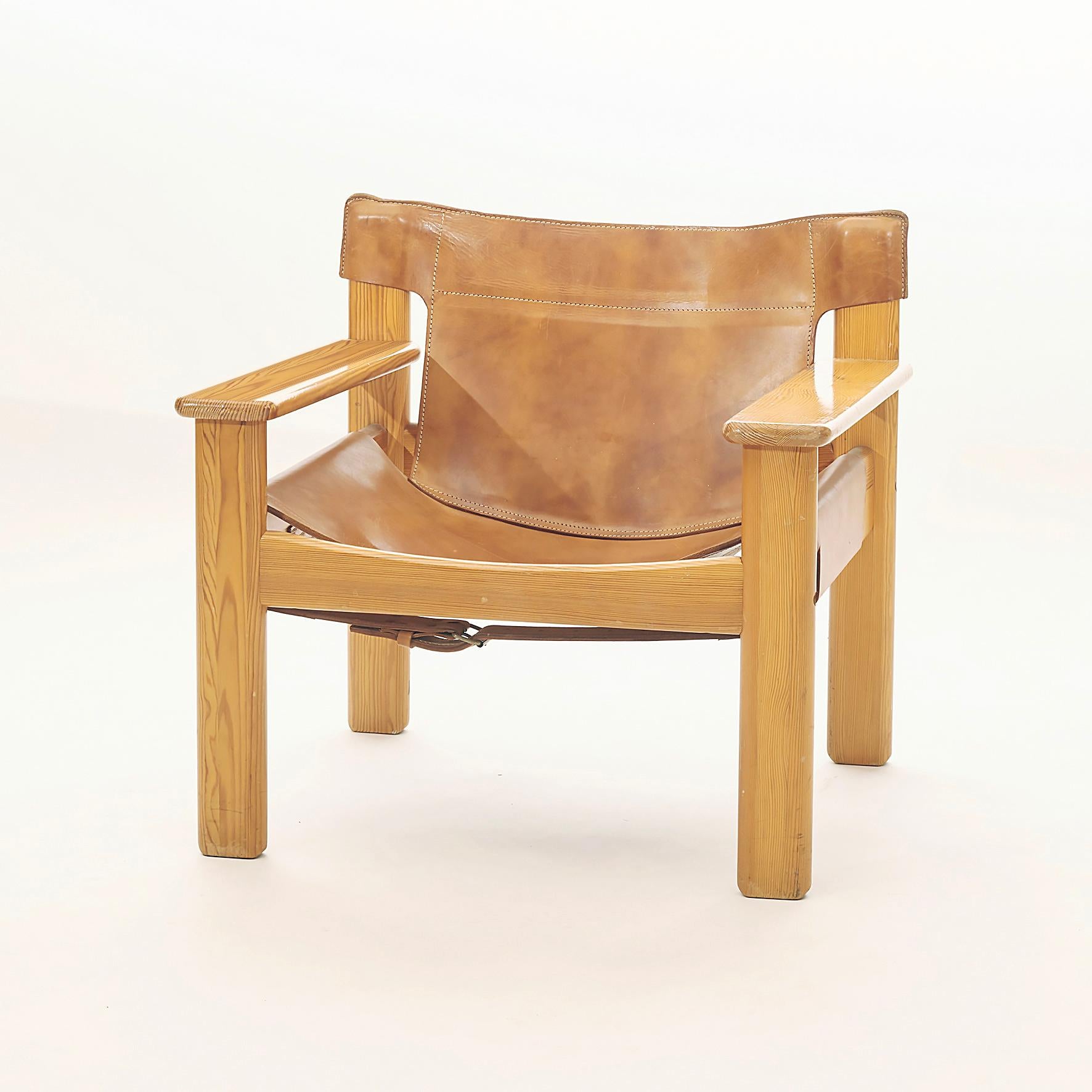 Karin Mobring natura easy chairs made for Ikea, Sweden, 1970s. Leather and pine. Excellent vintage condition.