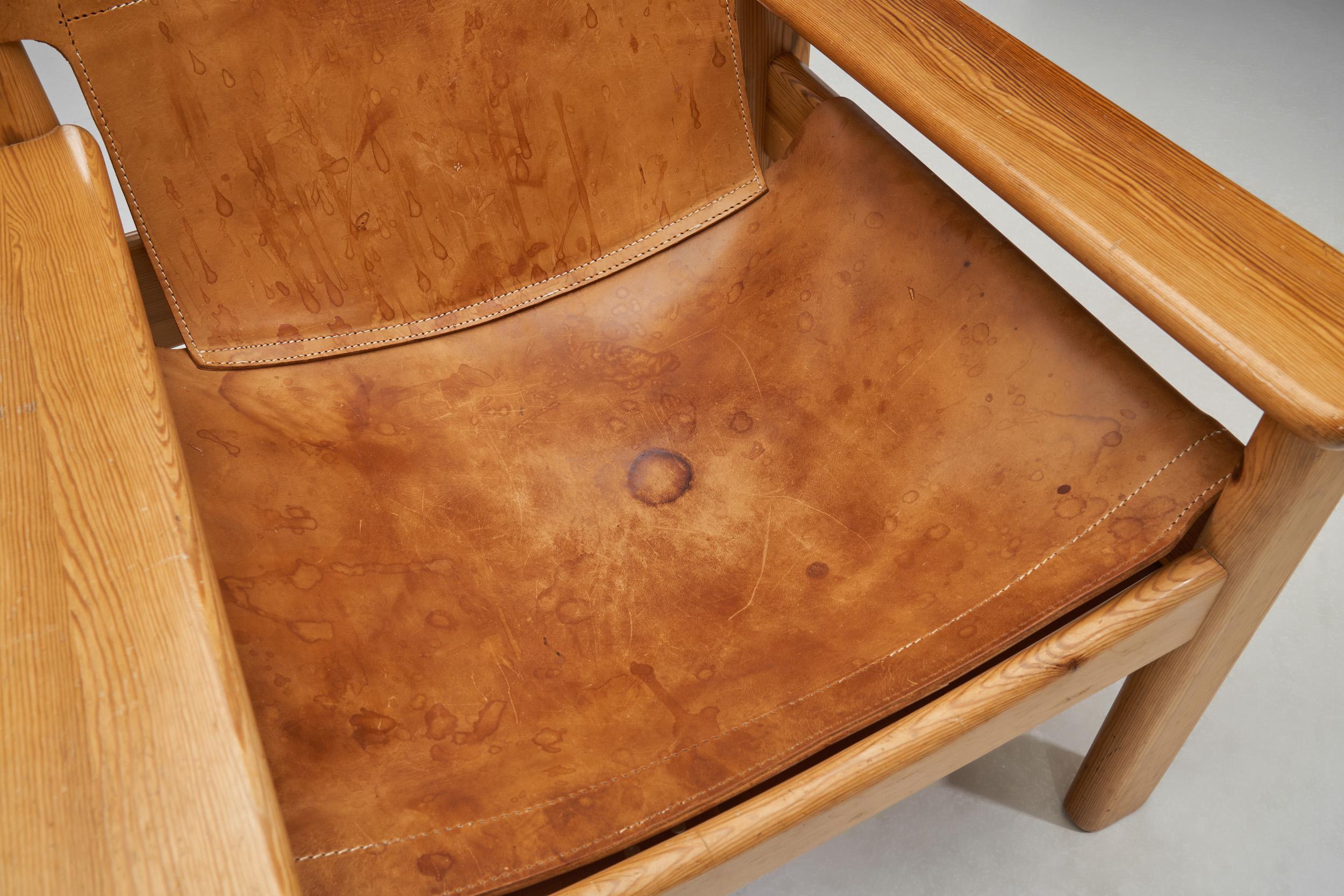 Karin Mobring Natura Pine & Leather Armchair for IKEA, Sweden 1970s For Sale 4