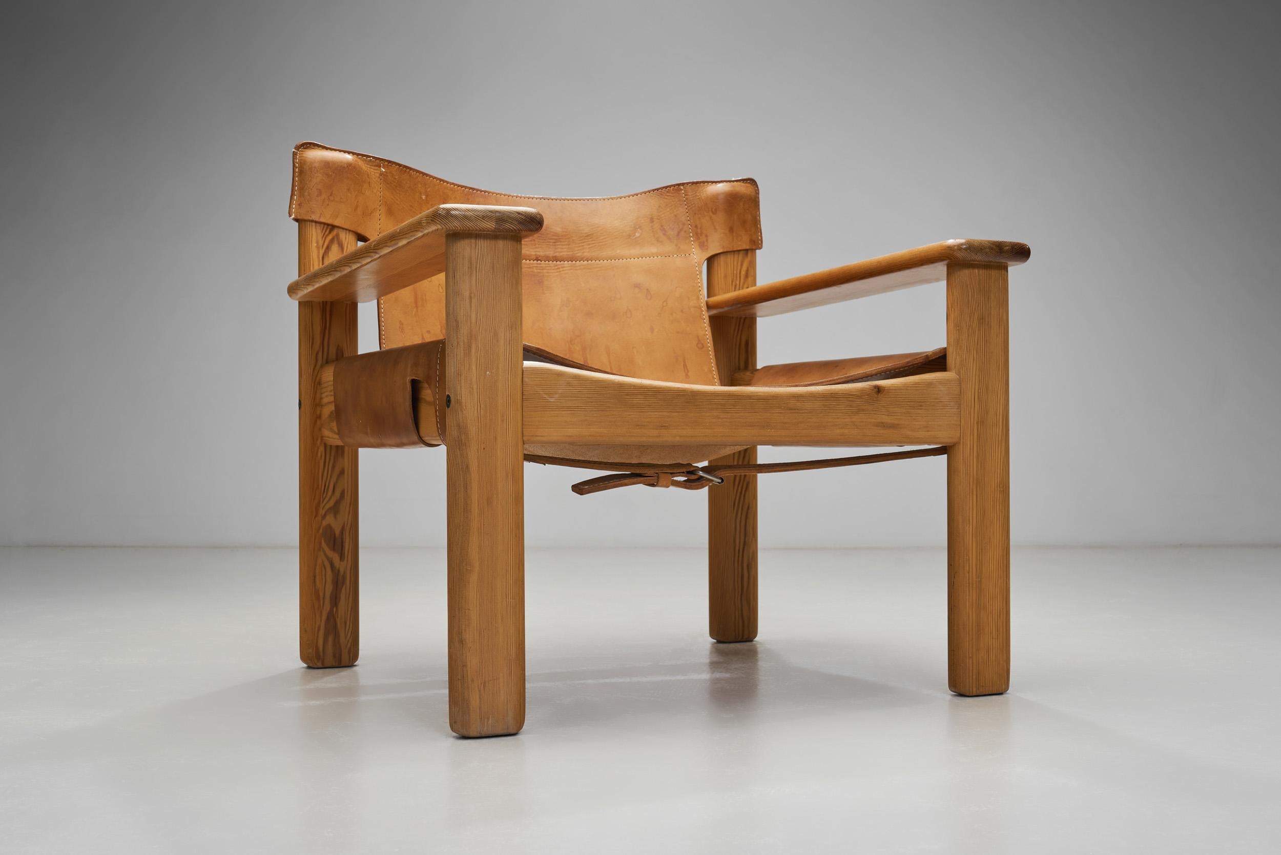 Karin Mobring Natura Pine & Leather Armchair for IKEA, Sweden 1970s For Sale 5