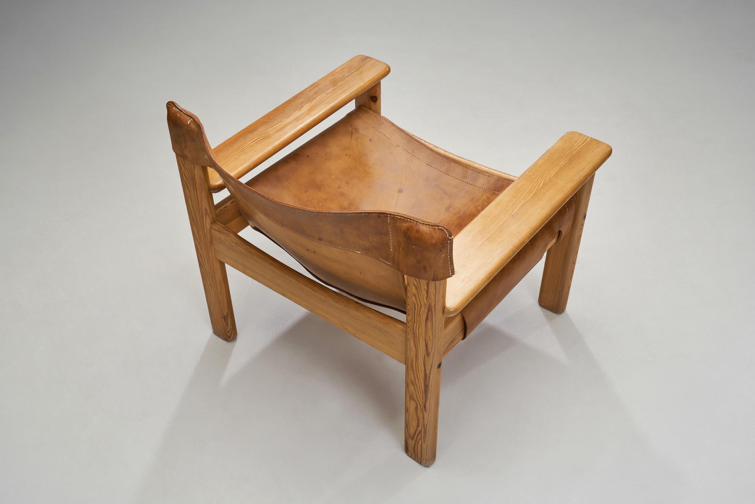 Late 20th Century Karin Mobring Natura Pine & Leather Armchair for IKEA, Sweden 1970s For Sale