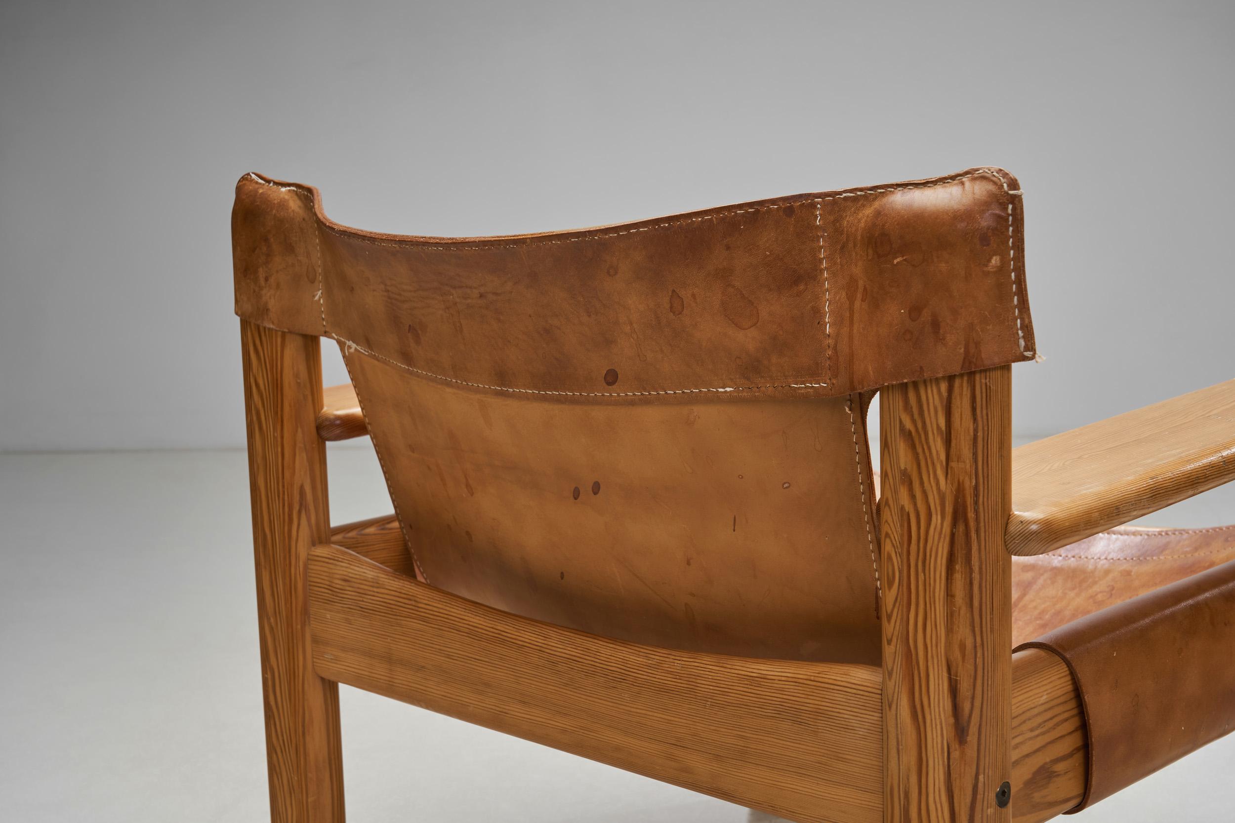 Karin Mobring Natura Pine & Leather Armchair for IKEA, Sweden 1970s In Good Condition For Sale In Utrecht, NL