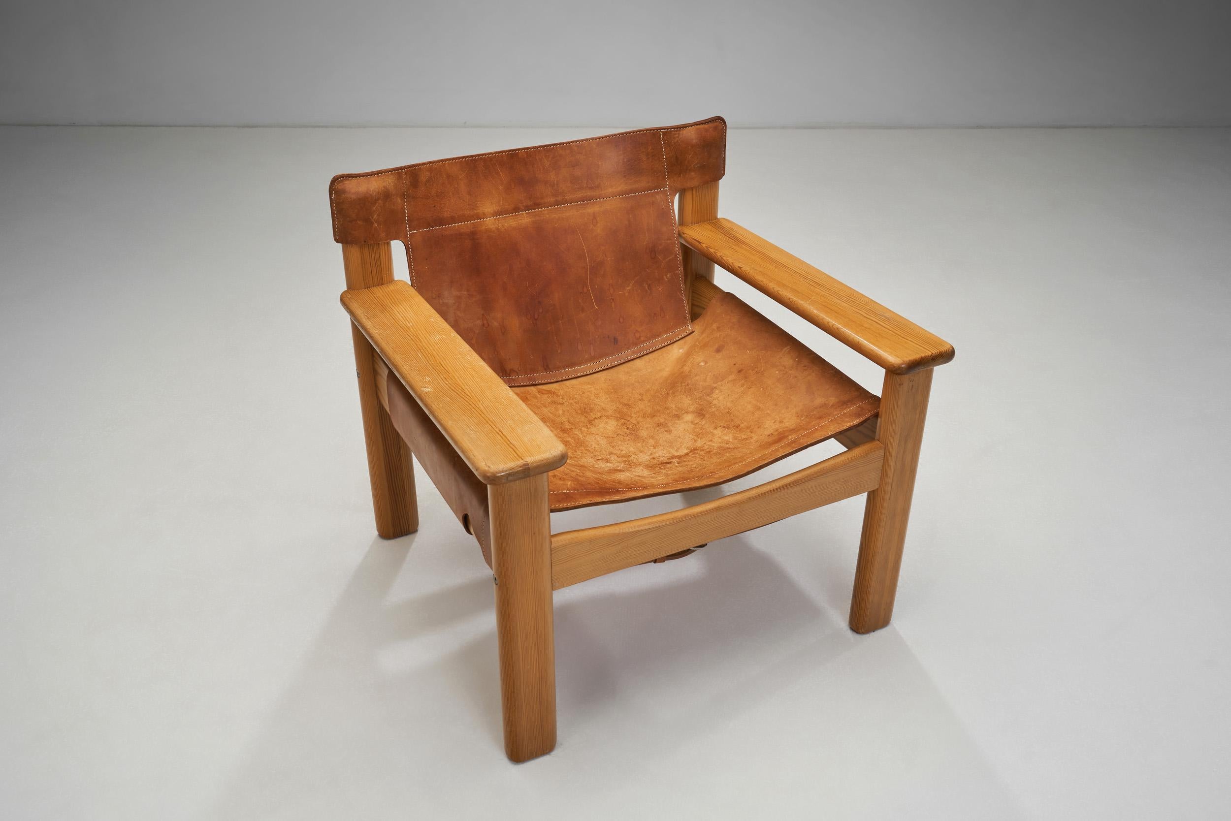 Karin Mobring Natura Pine & Leather Armchair for IKEA, Sweden 1970s For Sale 1