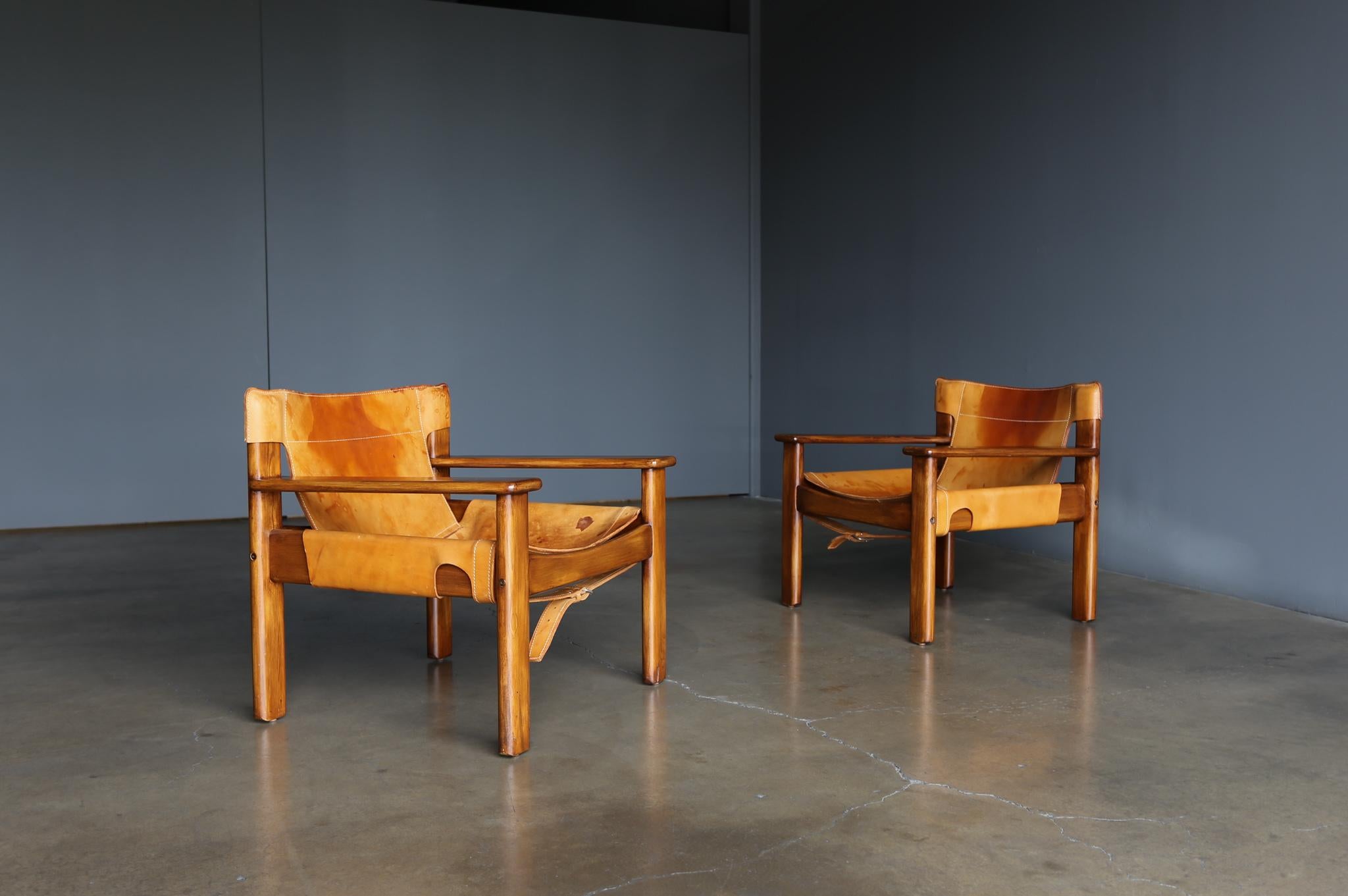 Scandinavian Modern Karin Mobring 'Natura' Saddle Leather & Pine Lounge Chairs for IKEA, circa 1970