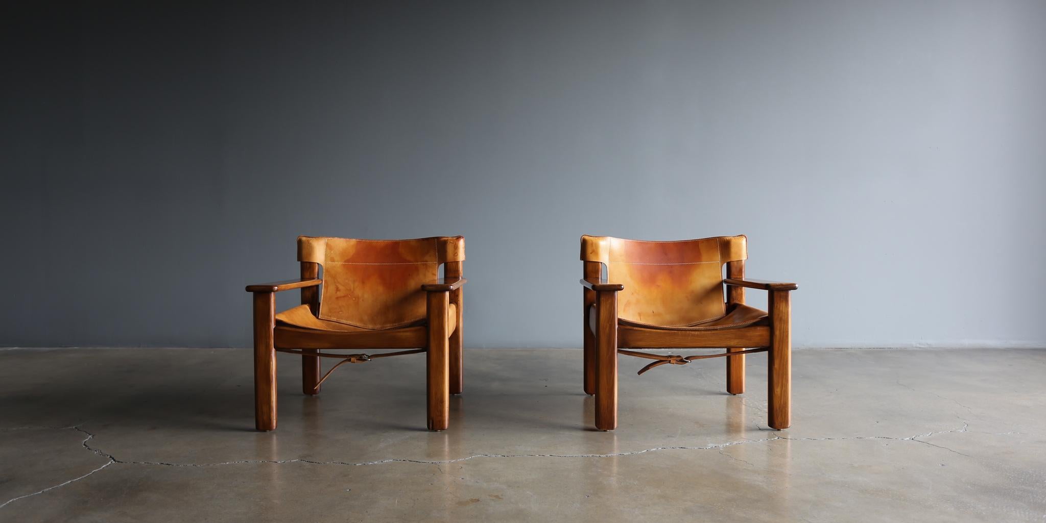 Karin Mobring 'Natura' Saddle Leather & Pine Lounge Chairs for IKEA, circa 1970 In Fair Condition In Costa Mesa, CA