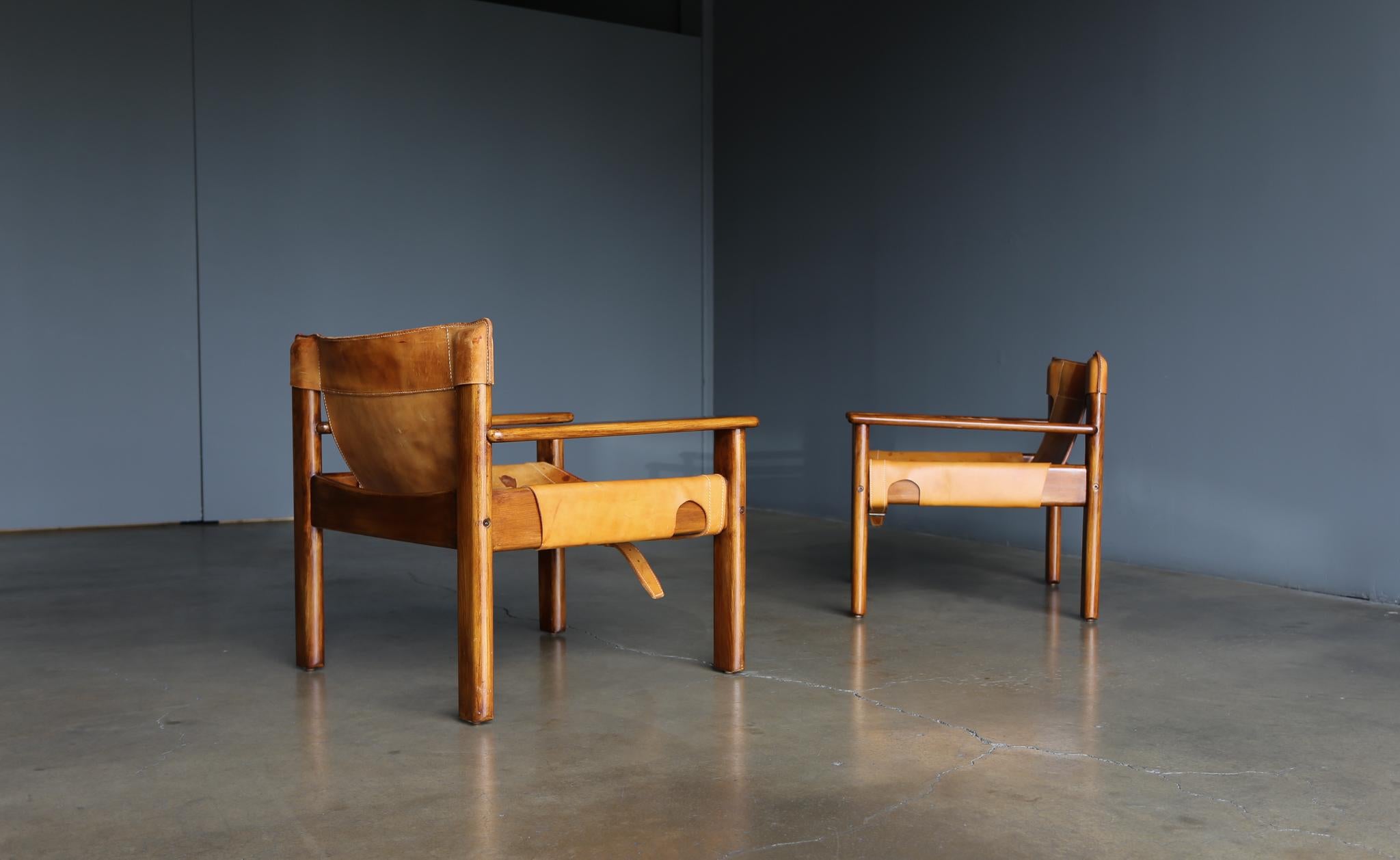 Karin Mobring 'Natura' Saddle Leather & Pine Lounge Chairs for IKEA, circa 1970 1