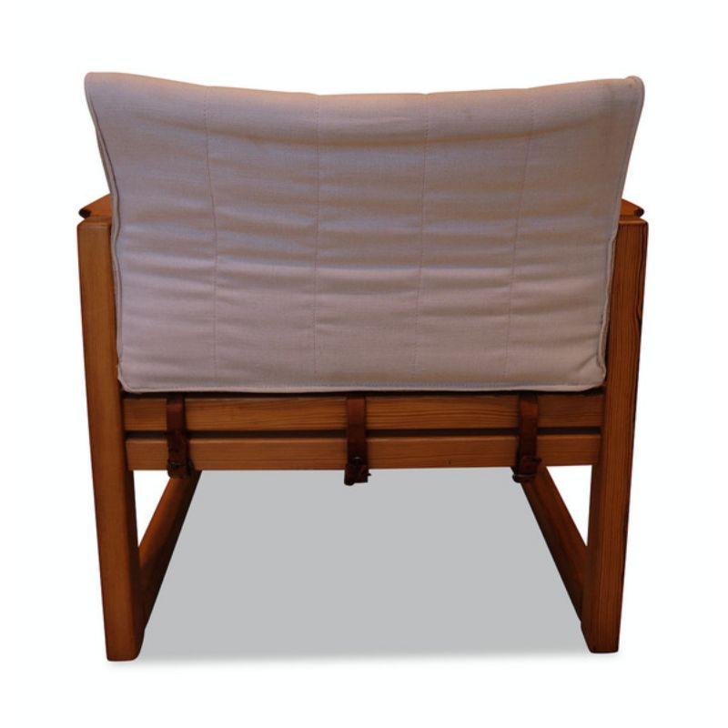 Swedish Karin Mobring Pine Safari Armchair with Canvas Seat & Leather Straps For Sale