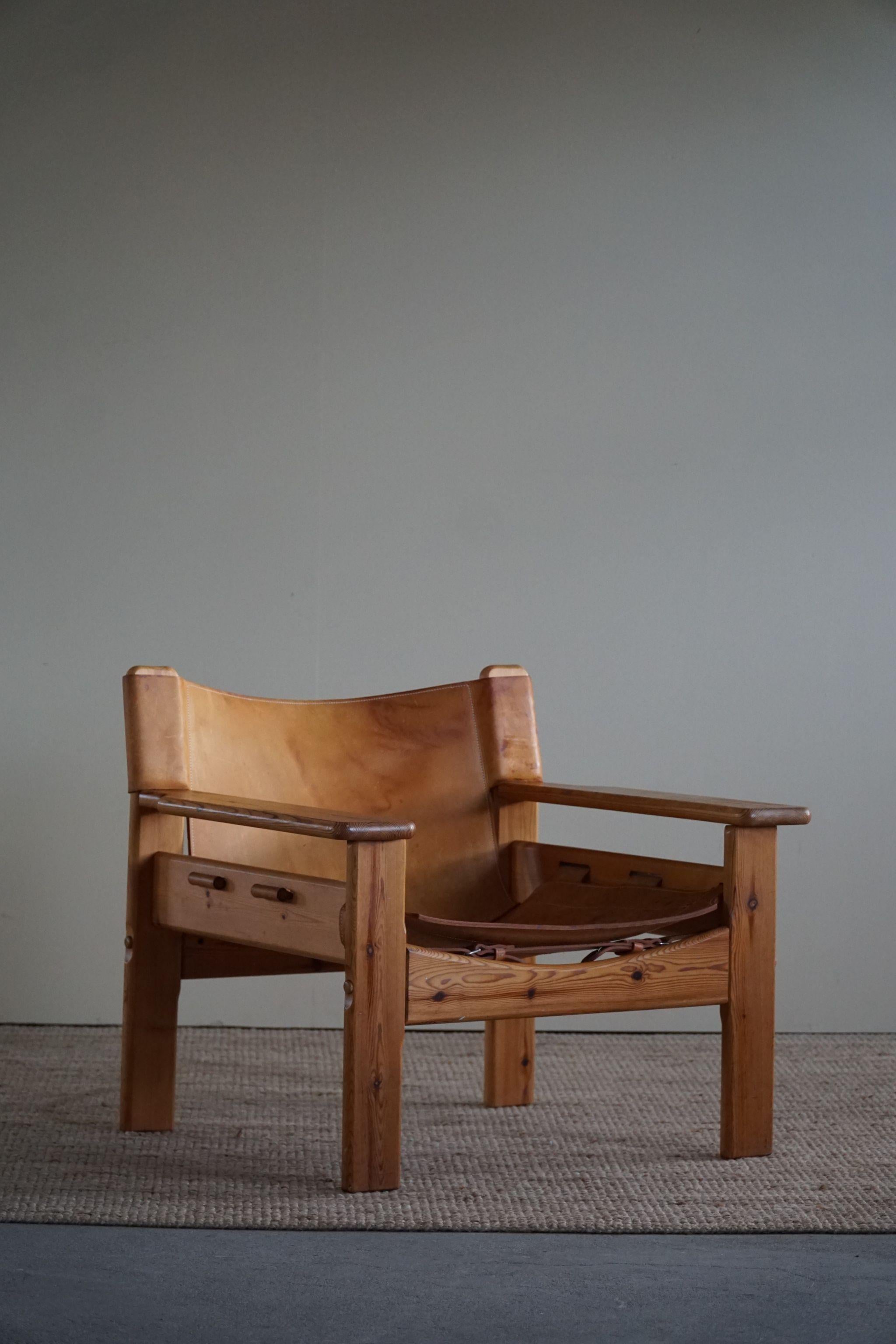 Karin Mobring Style Easy Chair in Pine & Leather, Made in Sweden, 1970s 6