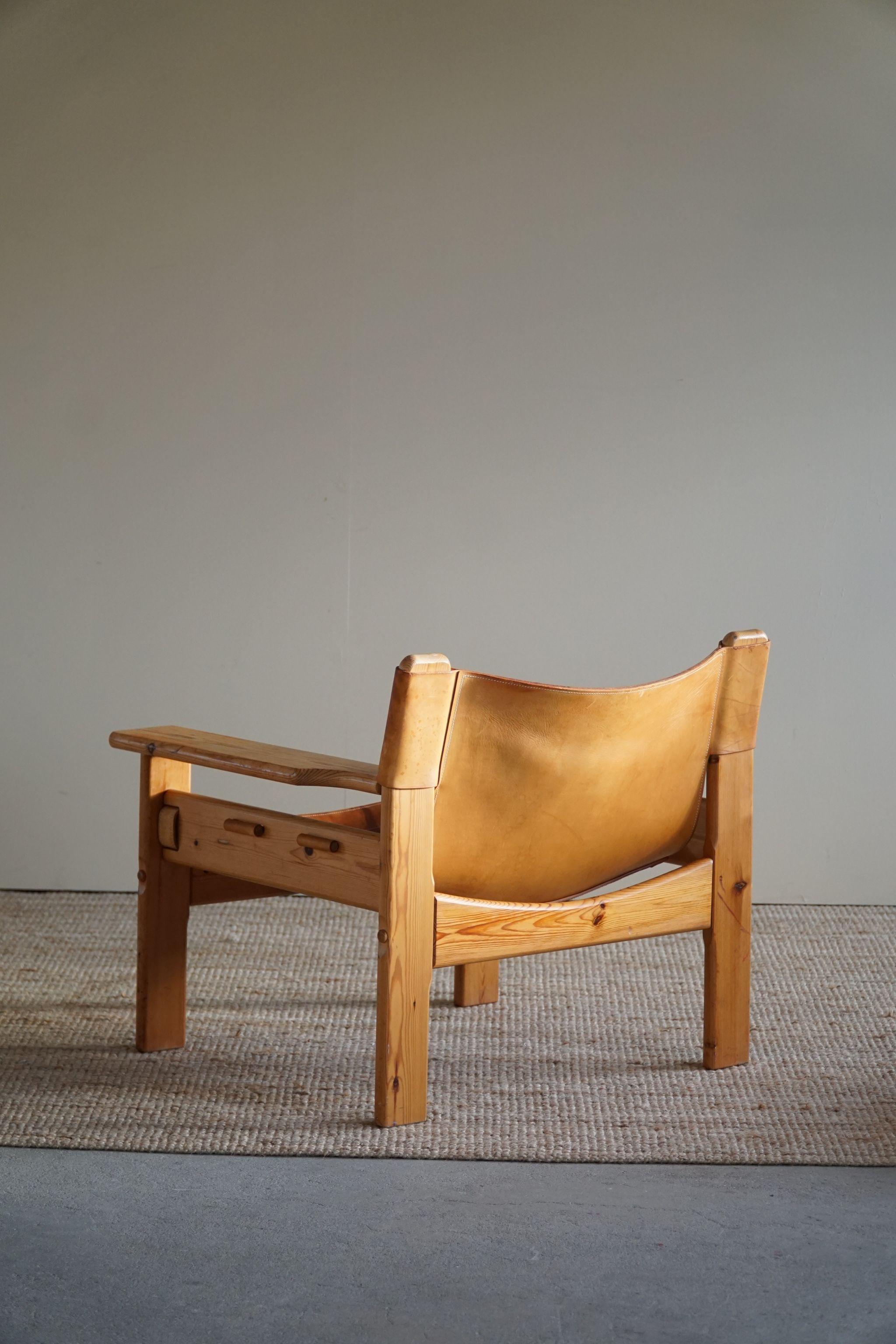Karin Mobring Style Easy Chair in Pine & Leather, Made in Sweden, 1970s 8