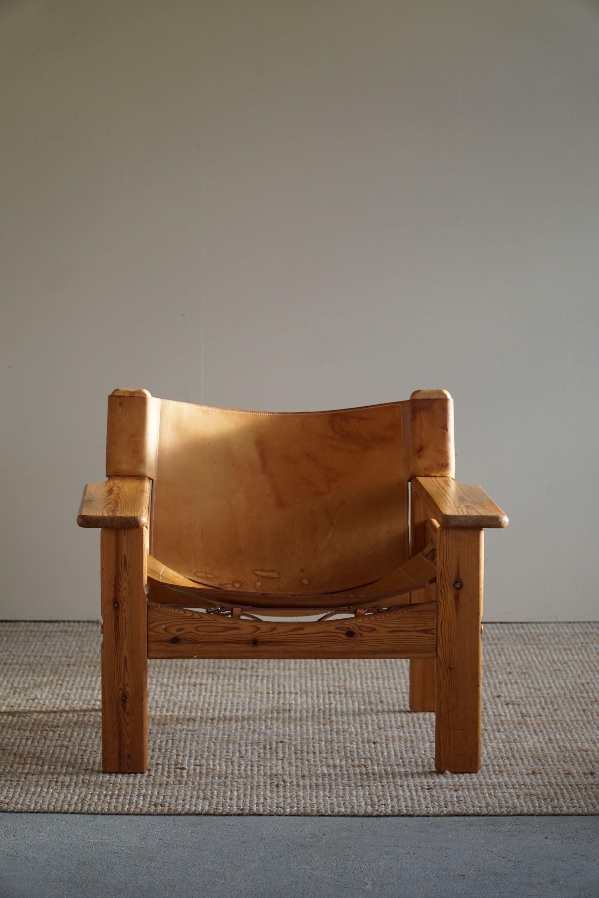 Karin Mobring Style Easy Chair in Pine & Leather, Made in Sweden, 1970s 1