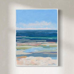 "Horizonte rosa 5", pintura original abstracta de un paisaje marino
