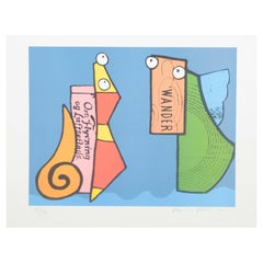 Karin Olesen. Lithographie en couleurs dans des tons vifs. Composition abstraite.