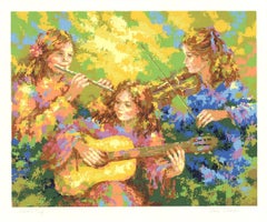 Vintage 1982 Karin Schaefers 'Three Women Playing Music' Multicolor USA Serigraph