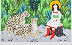 Untitled (Girl with Leopards in... - Screenprint by Karin Wiesmann - 1980s