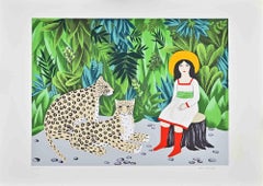 Untitled (Girl with Leopards in... - Screenprint by Karin Wiesmann - 1980s