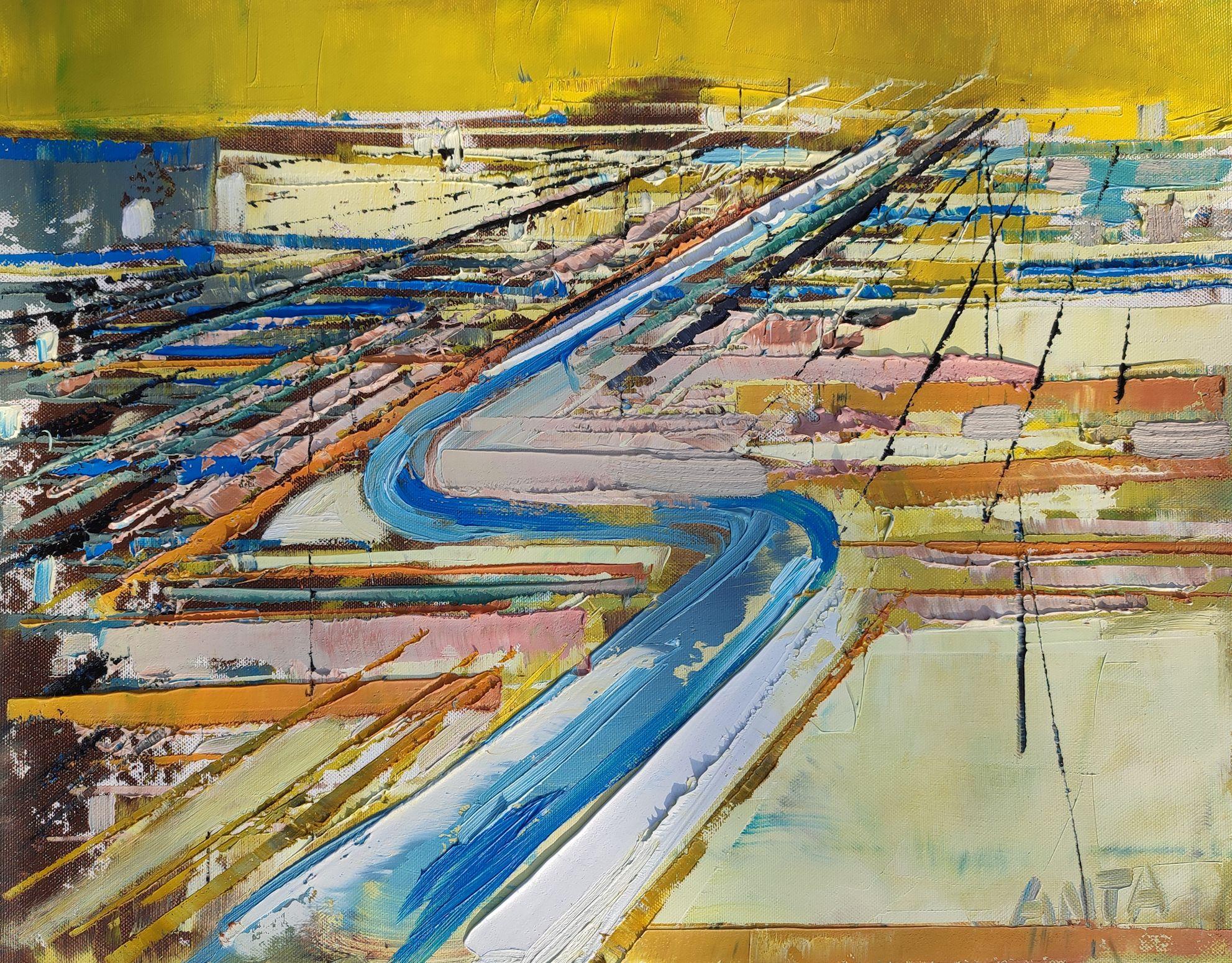 Karina Antonczak Abstract Painting - Abstract oil painting "City lines 11"., Painting, Oil on Canvas