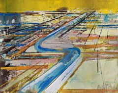Abstraktes Ölgemälde „Stadtlinien 11“, Gemälde, Öl auf Leinwand