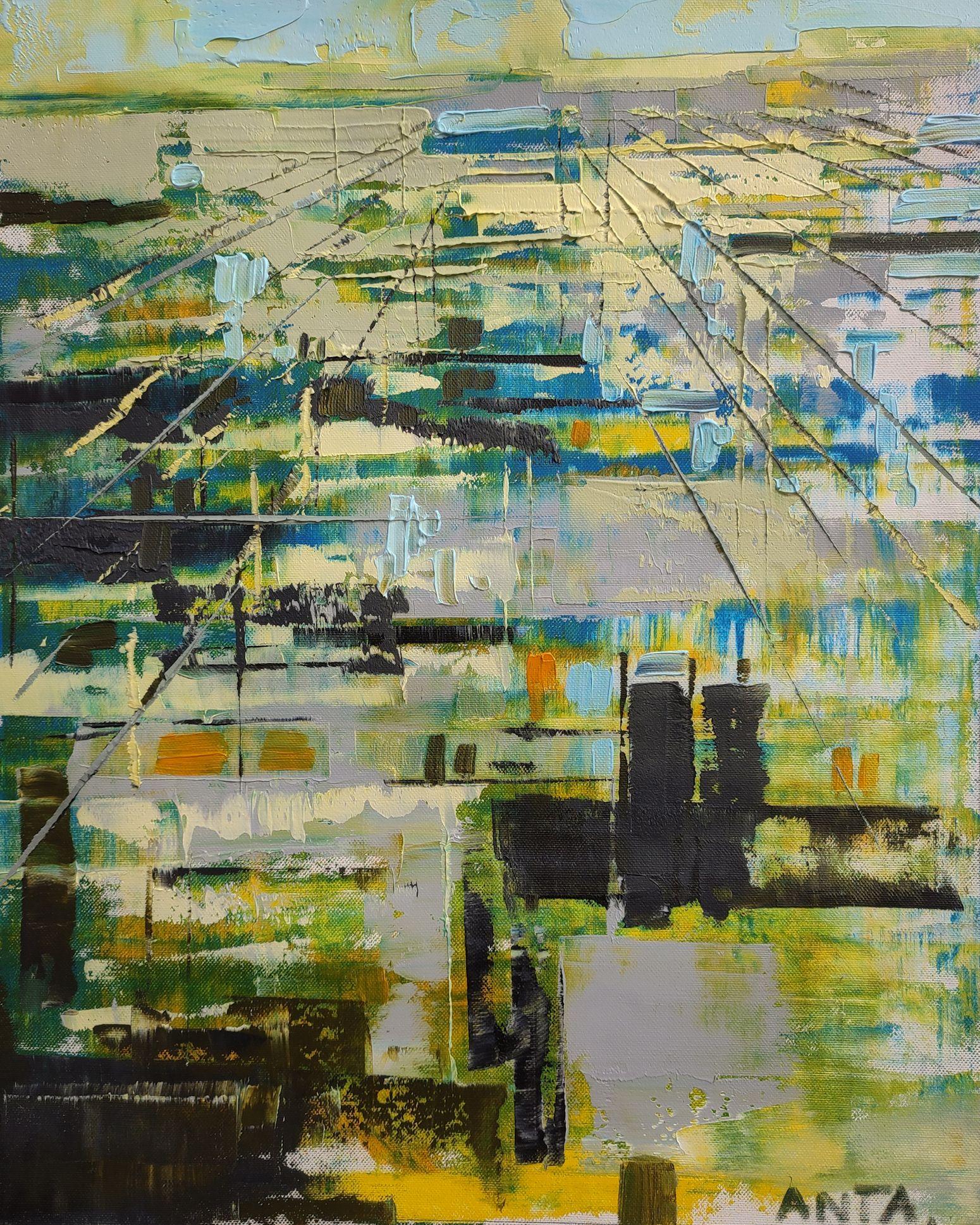 Karina Antonczak Abstract Painting - Abstract oil painting "City lines 18"., Painting, Oil on Canvas