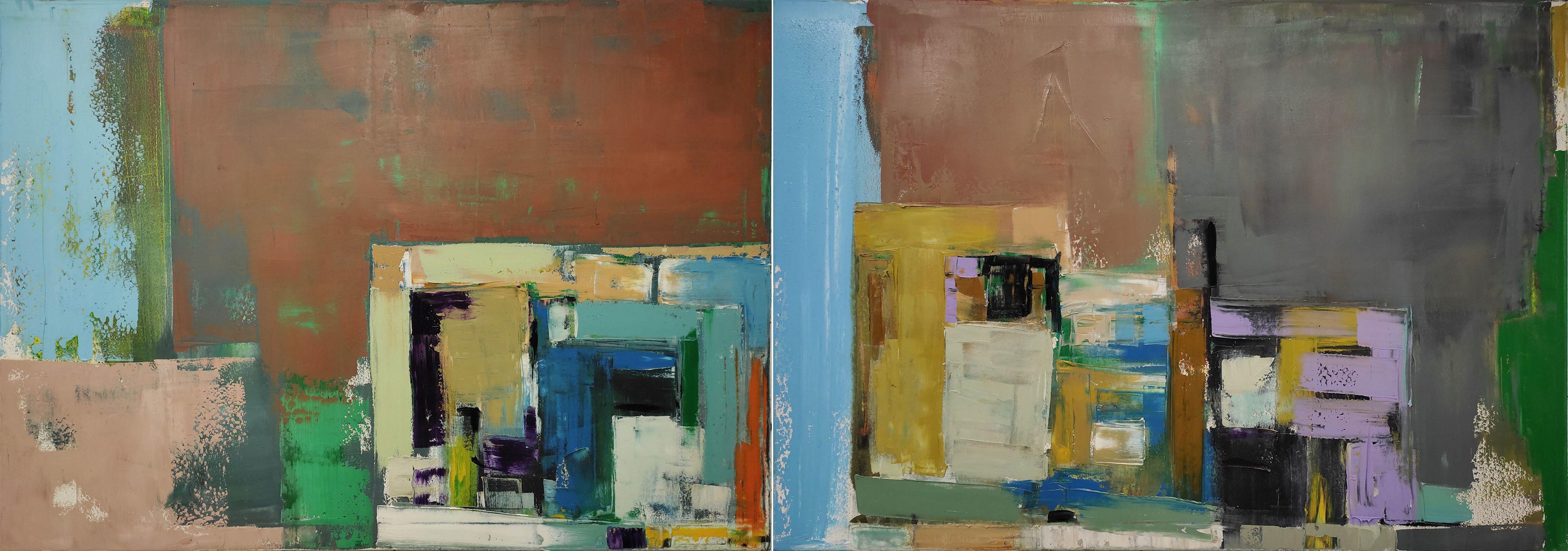 Karina Antonczak Abstract Painting - oil painting, diptych, "Layer city 46", stretched, Painting, Oil on Canvas