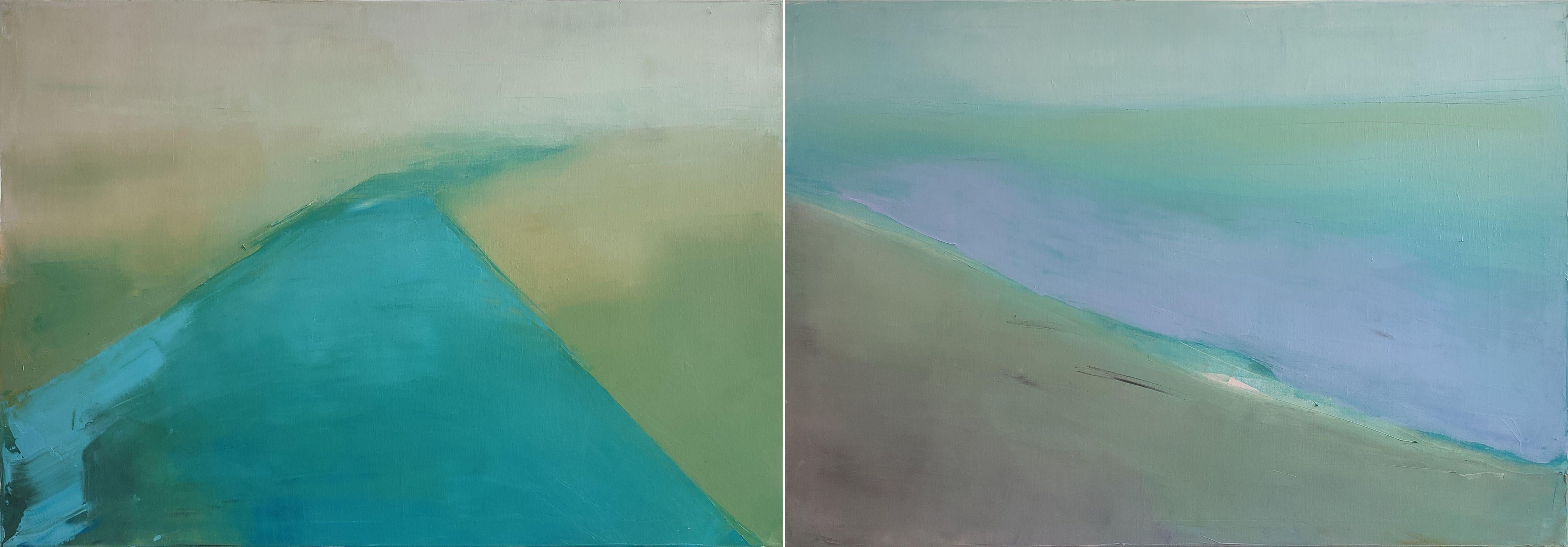 Karina Antonczak Abstract Painting - oil painting, diptych, stretched "Landscape 37", Painting, Oil on Canvas