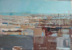 Ölgemälde, gestreckt, „Abstrakte Stadt 2“, Gemälde, Öl auf Leinwand