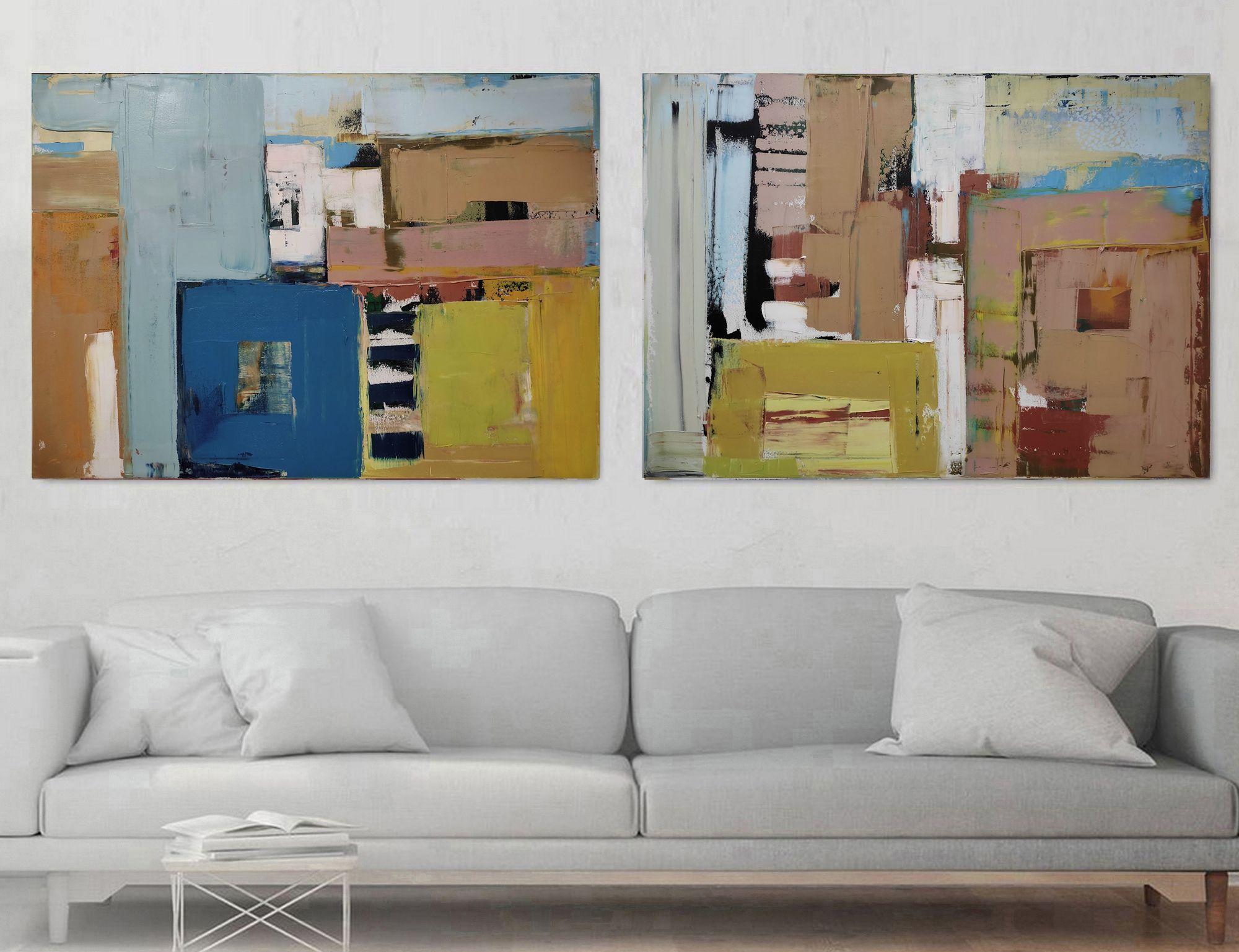 oil painting, stretched, diptych 