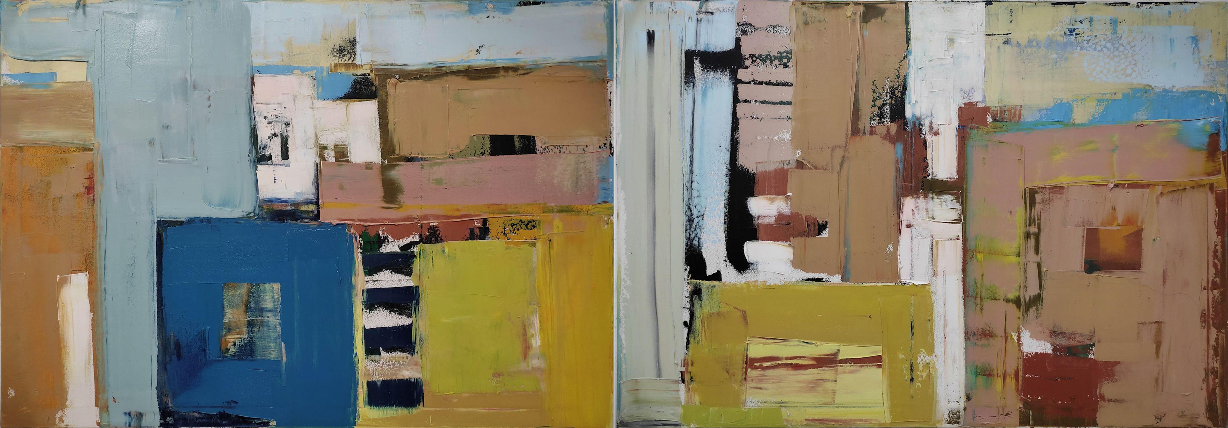 Karina Antonczak Abstract Painting - oil painting, stretched, diptych "Layer city 48", Painting, Oil on Canvas
